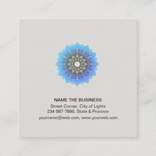 ブルーロータスマンダラヨガインストラクターホリスティック スクエア名刺 (裏面)