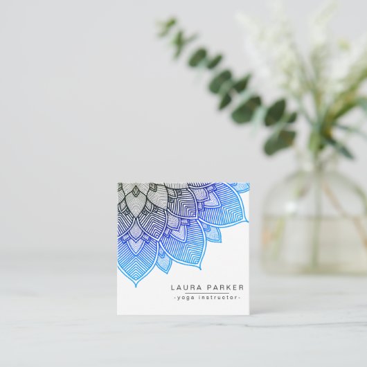 ブルーロータスマンダラヨガインストラクターホリスティック スクエア名刺 (スタンド正面)