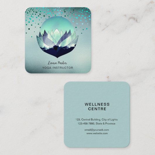 ブルーロータムーンメディテーションホリスティックヨガシー スクエア名刺 (正面/裏面)