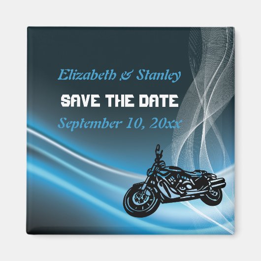 ブルーロードバイクもしくは自転車に乗る人ウェディングデイトマグネットを保存 マグネット (正面)