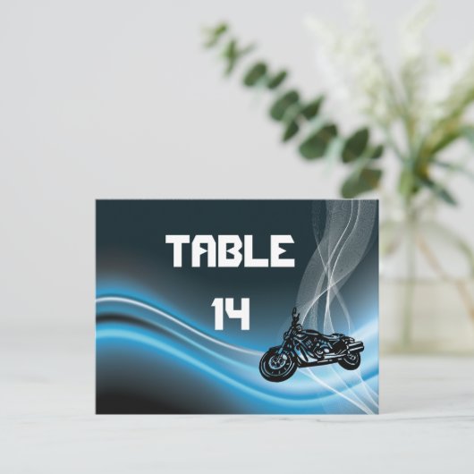 ブルーロードバイクもしくは自転車に乗る人結婚のテーブル番号はがき ポストカード (スタンド正面)