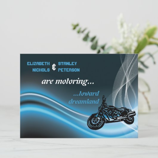 ブルーロードバイクもしくは自転車に乗る人結婚式招待状 招待状 (スタンド正面)