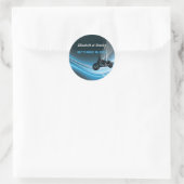 ブルーロードバイクもしくは自転車に乗る人結婚式日付ステッカーを保存 ラウンドシール (バッグ)