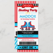 ブルーローラスケートスポーツチケットパス誕生日 招待状 (正面/裏面)