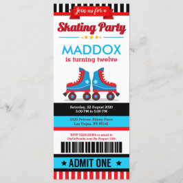 ブルーローラスケートスポーツチケットパス誕生日 招待状
