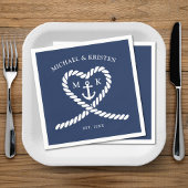 ブルーロ航海のープハートいかりモノグラム結婚ズ スタンダードカクテルナプキン