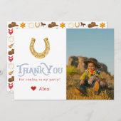 ブルーワイルドウエストファーストロデオ男の赤ちゃん1st誕生日 サンキューカード (正面/裏面)