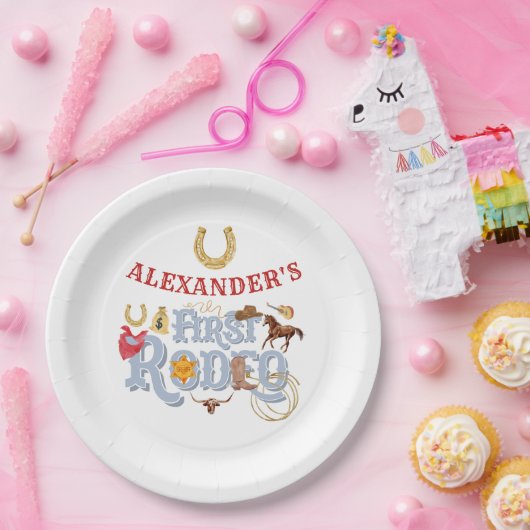 ブルーワイルドウエストファーストロデオ男の赤ちゃん1st誕生日 ペーパープレート (パーティー)