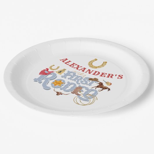 ブルーワイルドウエストファーストロデオ男の赤ちゃん1st誕生日 ペーパープレート (アングル)