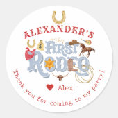 ブルーワイルドウエストファーストロデオ男の赤ちゃん1st誕生日 ラウンドシール (正面)