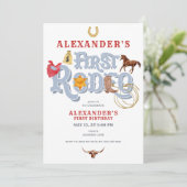 ブルーワイルドウエストファーストロデオ男の赤ちゃん1st誕生日 招待状 (スタンド正面)