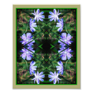 ブルーワイルドチコリーフラワーズ鏡抽象芸術8x10 フォトプリント