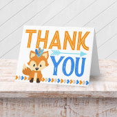 ブルーワイルドトライバルキツネパーティーサンキューカード サンキューカード