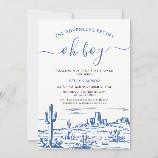 ブルーワイルドネスの冒険が赤ちゃんシャワーを開始 招待状 (正面)