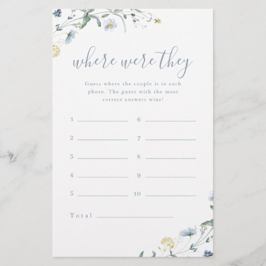 ブルーワイルドフラワーどこ彼らはブライダルシャワーゲーム (正面)