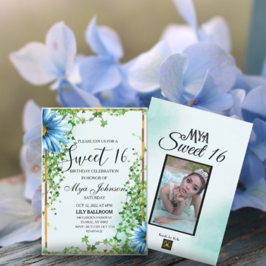 ブルーワイルドフラワーアイビースウィート16招待状 招待状