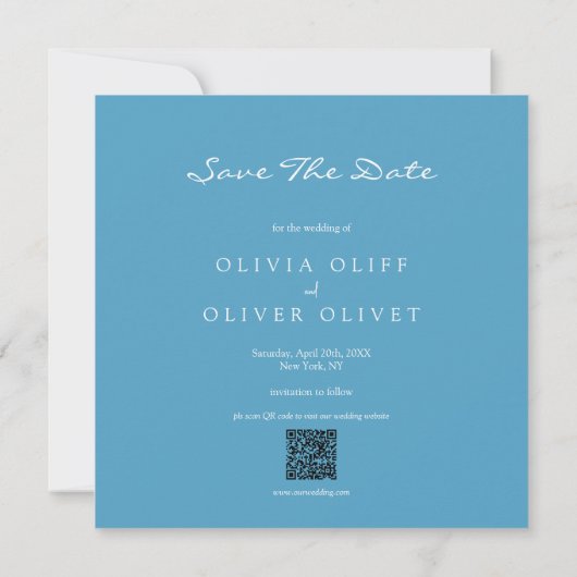 ブルーワイルドフラワーウェディング日付を保存 招待状 (裏面)