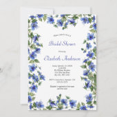 ブルーワイルドフラワーウォータカラーエレガントブライダルシャワー 招待状 (正面)
