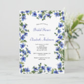 ブルーワイルドフラワーウォータカラーエレガントブライダルシャワー 招待状 (スタンド正面)