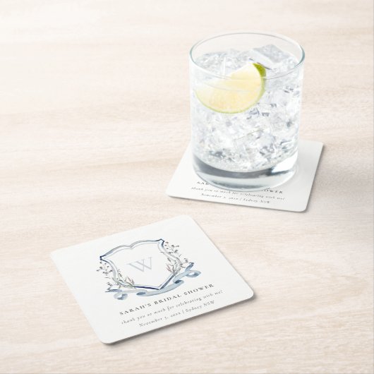 ブルーワイルドフラワーウォーターカラークレストブライダルシャワー昼寝 スクエアペーパーコースター (インサイチュ)