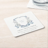 ブルーワイルドフラワーウォーターカラークレストブライダルシャワー昼寝 スクエアペーパーコースター (アングル)