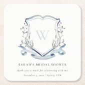 ブルーワイルドフラワーウォーターカラークレストブライダルシャワー昼寝 スクエアペーパーコースター (正面)