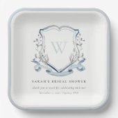 ブルーワイルドフラワーウォーターカラークレストブライダルシャワー ペーパープレート (正面)