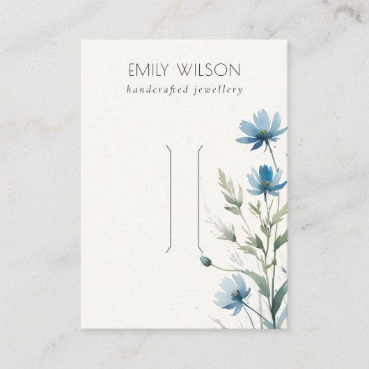 ブルーワイルドフラワーウォーターカラーヘアピンジュエリー表示 名刺 (正面)