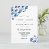 ブルーワイルドフラワーエレガントズモダンウォーター結婚カラー 招待状 (スタンド正面)