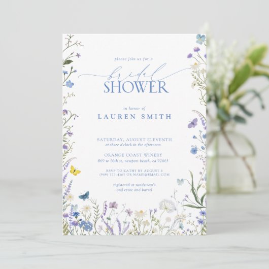 ブルーワイルドフラワーエレガントフローラブライダルシャワー 招待状 (スタンド正面)