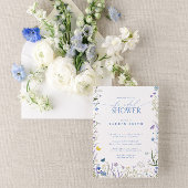 ブルーワイルドフラワーエレガントフローラブライダルシャワー 招待状