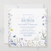 ブルーワイルドフラワーエレガントフローラブライダルシャワー 招待状 (正面)