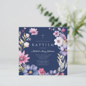 ブルーワイルドフラワーエレガントリースボーイバプテスマ 招待状 (スタンド正面)