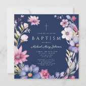 ブルーワイルドフラワーエレガントリースボーイバプテスマ 招待状 (正面)