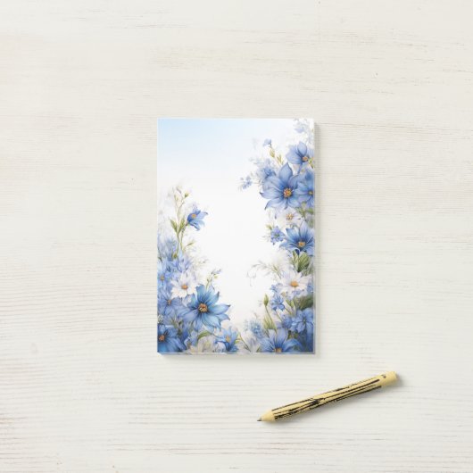 ブルーワイルドフラワーエレガント文房具フローラポストイット ポストイット (デスク上)