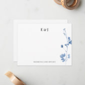 ブルーワイルドフラワークラシックズエレガントカップルイニシャル ノートカード (正面/裏面インサイチュ)