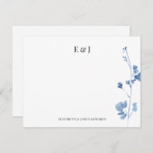 ブルーワイルドフラワークラシックズエレガントカップルイニシャル ノートカード (正面/裏面)