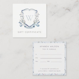 ブルーワイルドフラワークレストモノグラムギフト証明書 スクエア名刺