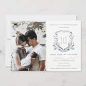 ブルーワイルドフラワークレスト結婚写真記念日 招待状 (正面)