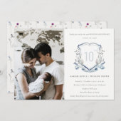 ブルーワイルドフラワークレスト結婚写真記念日 招待状 (正面/裏面)