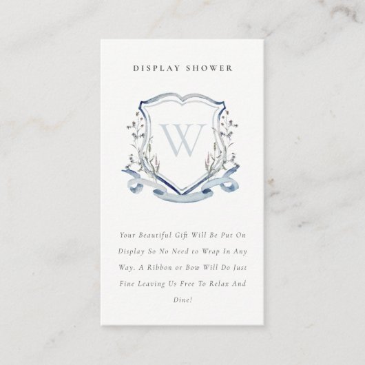 ブルーワイルドフラワークレスト表示シャワーベビーシャワー エンクロージャーカード (正面)