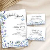 ブルーワイルドフラワースクモダンリプトフローラブライダルシャワー 招待状