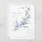 ブルーワイルドフラワーズベビーイン開花ベビーシャワー 招待状 (正面)
