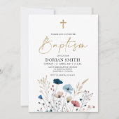 ブルーワイルドフラワーズボーイバプテスマ 招待状 (正面)