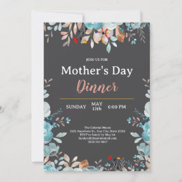 ブルーワイルドフラワーズミントマザーズデイエレガントディナー 招待状