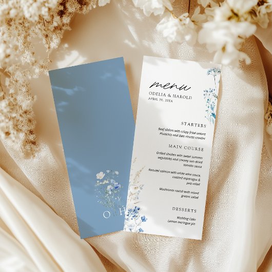 ブルーワイルドフラワーズモノグラム結婚のフラットメニュー メニュー