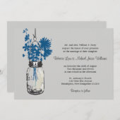 ブルーワイルドフラワーズ&メイソンジャー結婚式招待状 招待状 (正面/裏面)