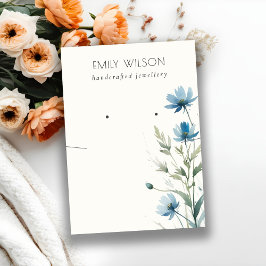 ブルーワイルドフラワーネックレスイヤリングジュエリーディスプレイ 名刺