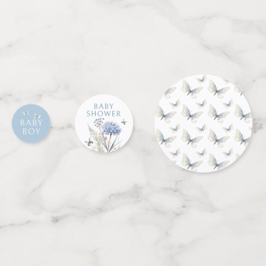 ブルーワイルドフラワーバタフライ男の赤ちゃんシャワーテーブル コンフェッティ (裏面)