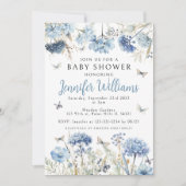 ブルーワイルドフラワーバターフィー男の赤ちゃんシャワー 招待状 (正面)